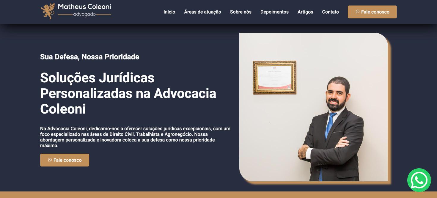 Site de Matheus Coleoni Advocacia, Direito civil, trabalhista e agronegócio