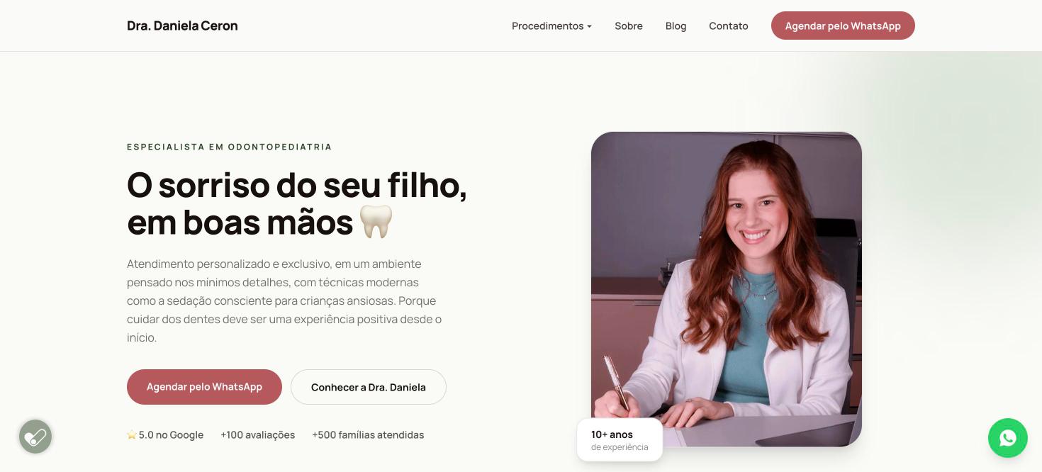 Site de Dra. Daniela Ceron, Odontopediatria