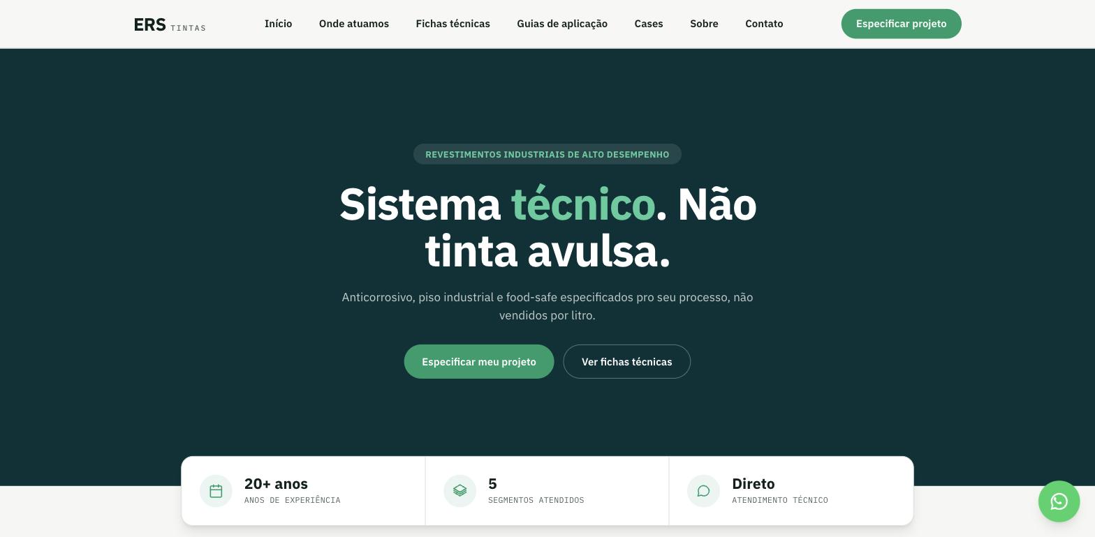 Site de ERS Tintas, Revestimentos industriais de alto desempenho