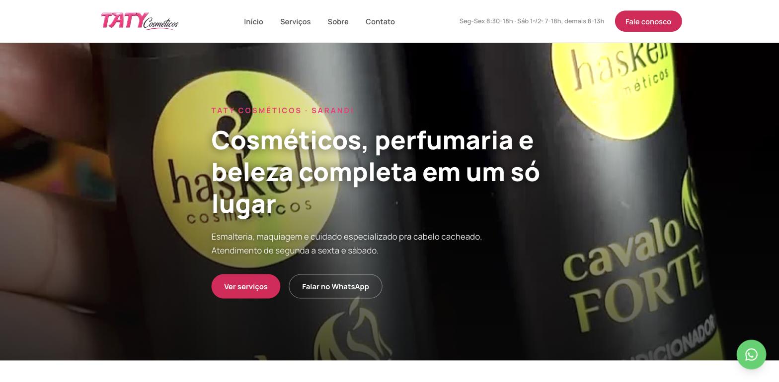 Site de Taty Cosméticos, Cosméticos, perfumaria e salão