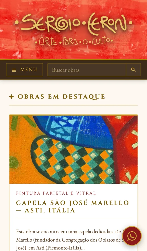 Site de Sérgio Ceron Arte Sacra aberto no celular